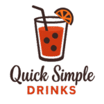 Logo featuring a glass of red beverage with ice cubes and an orange slice, above the text "Quick Simple Drinks" in bold and script fonts.