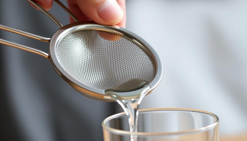 Double Straining Technique with Fine Mesh Strainer