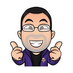 Cartoon avatar of a smiling man with glasses, dark hair, and beard, wearing a purple jacket and giving two thumbs up.